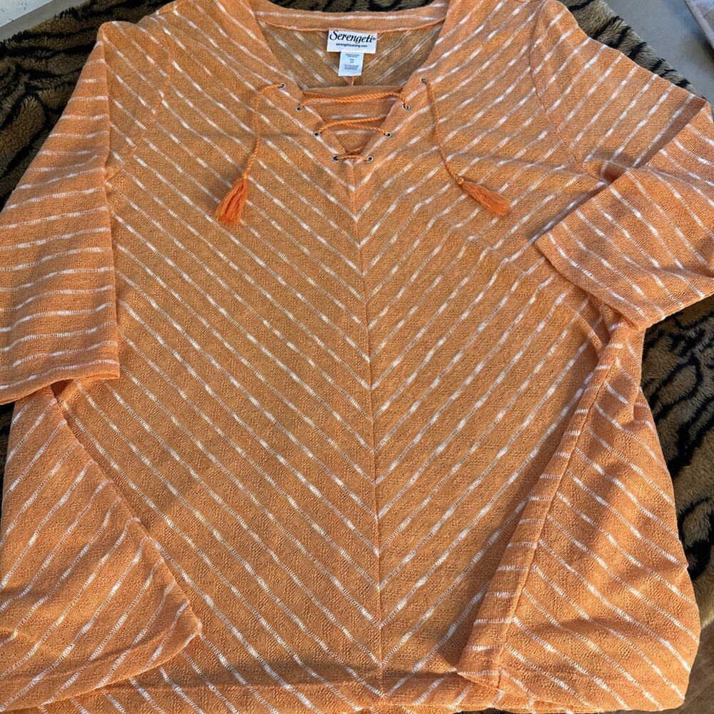 womens serengeti Size 2X Orange Boho Beach Vacation Blouse Swim Suit Cover Up